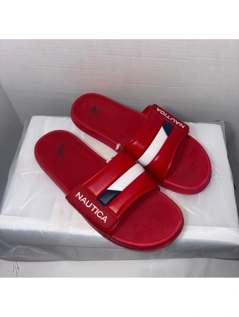 Nautica Red Slide Sandals with White and Navy Accent